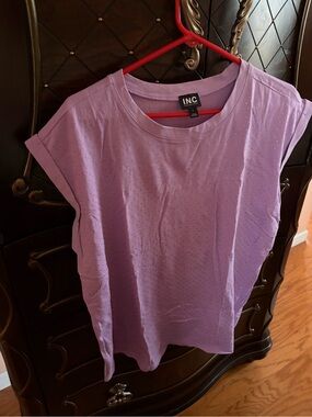 INC International Concepts Lavender rhinestone Short Sleeve Tee size large